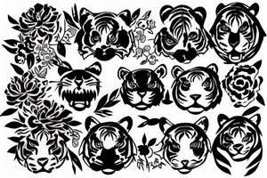 Tiger face with flower tattoo idea