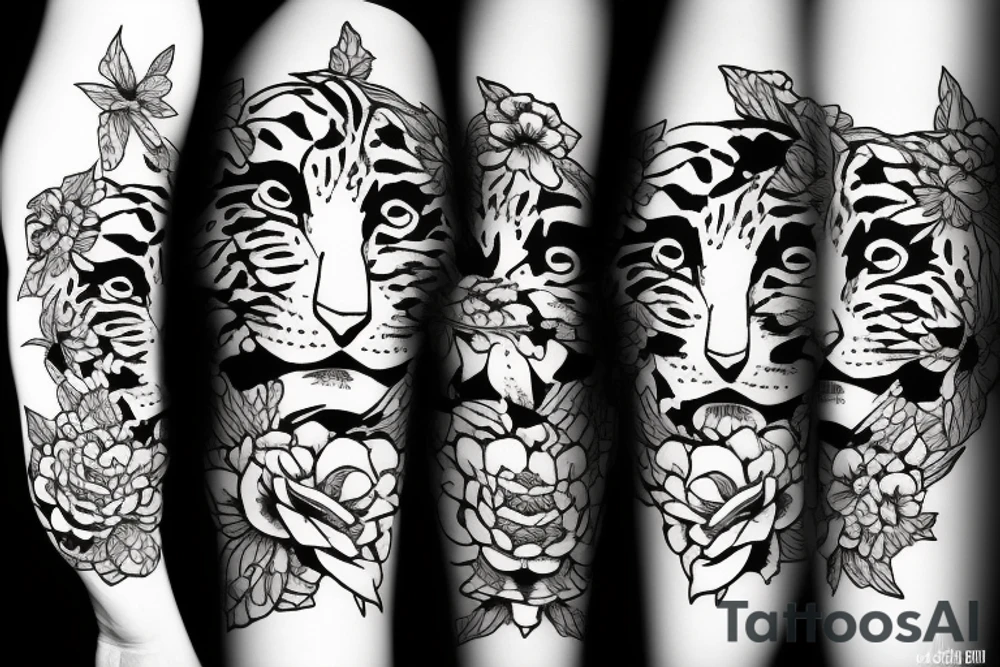 Tiger face with flower tattoo idea