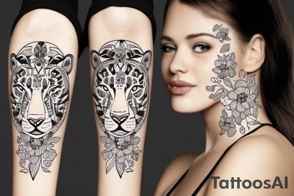 Tiger face with flower tattoo idea