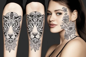 Tiger face with flower tattoo idea