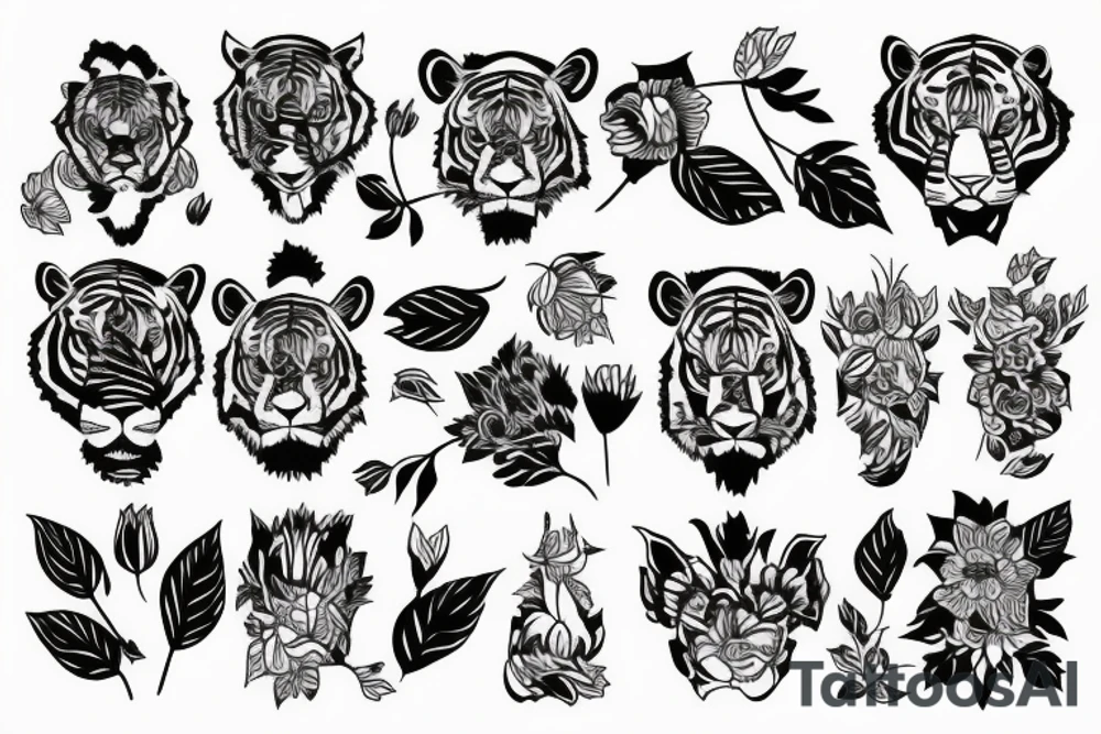 Tiger with flower tattoo idea