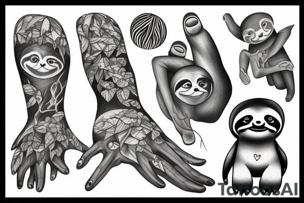 sloth with human hands and feet tattoo idea