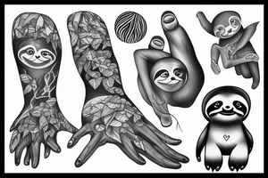 sloth with human hands and feet tattoo idea