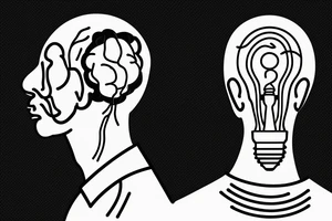 Guy with headache with back of head blown out and a light bulb coming out tattoo idea