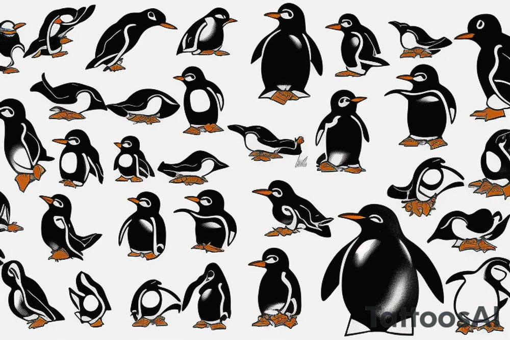 Angry black penguin tattoo idea
