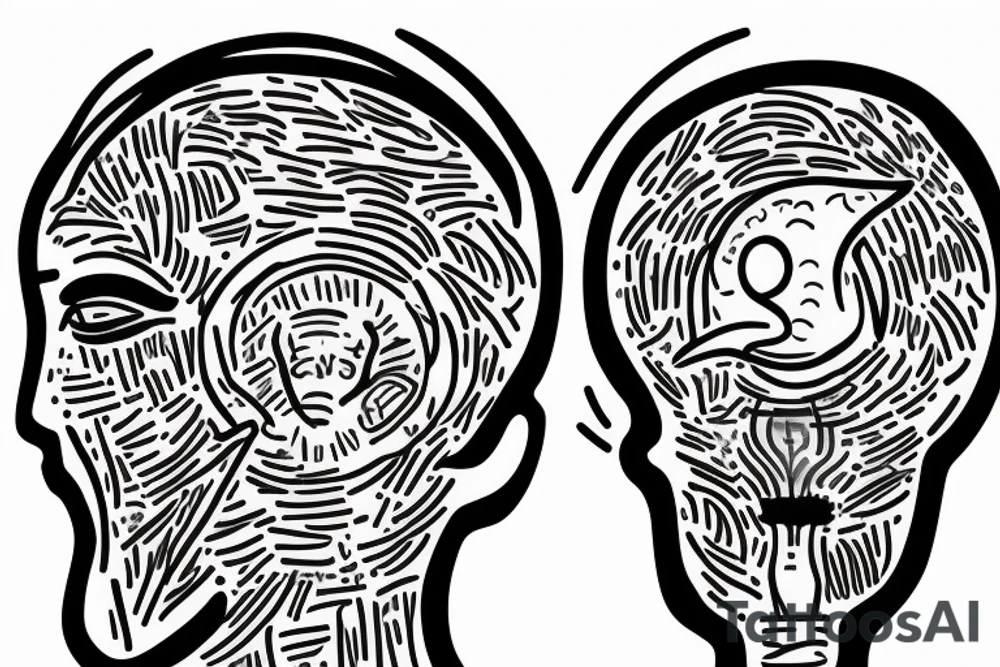 Guy with headache with back of head blown out and a light bulb coming out tattoo idea