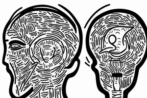 Guy with headache with back of head blown out and a light bulb coming out tattoo idea
