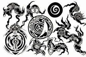 Sin and punishment symbols in japanese with amaterasu from naruto tattoo idea