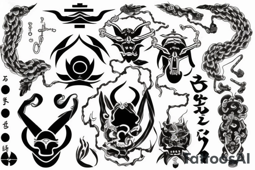Sin and punishment symbols in japanese tattoo idea
