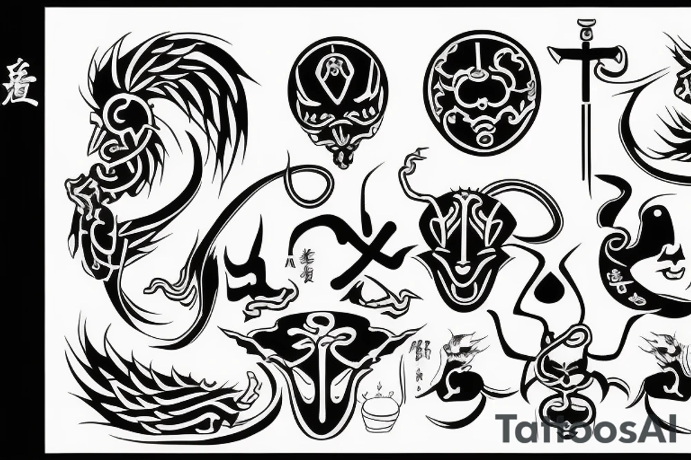 Sin and punishment symbols in japanese tattoo idea
