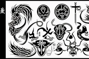 Sin and punishment symbols in japanese tattoo idea