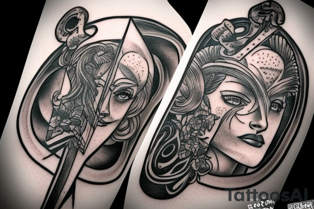 Tattoo on my neck with blackwork style combined with Greek mythology statue style plus some extra route 66 motives. tattoo idea