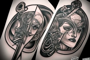 Tattoo on my neck with blackwork style combined with Greek mythology statue style plus some extra route 66 motives. tattoo idea