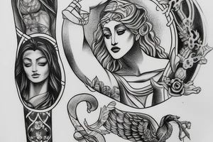 Tattoo on my neck with blackwork style combined with Greek mythology statue style plus some extra route 66 motives. tattoo idea
