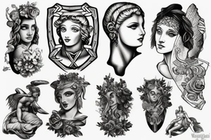 Tattoo on my neck with blackwork style combined with Greek mythology statue style plus some extra route 66 motives. tattoo idea