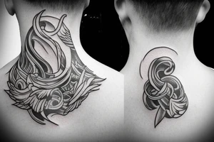 Tattoo on my neck with blackwork style combined with Greek mythology statue style plus some extra route 66 motives. tattoo idea