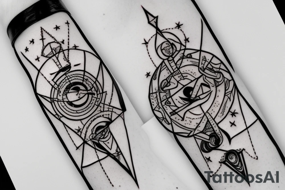 saturn with libra constellation, pisces sign, and leo sign. constellation style tattoo idea