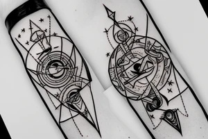 saturn with libra constellation, pisces sign, and leo sign. constellation style tattoo idea