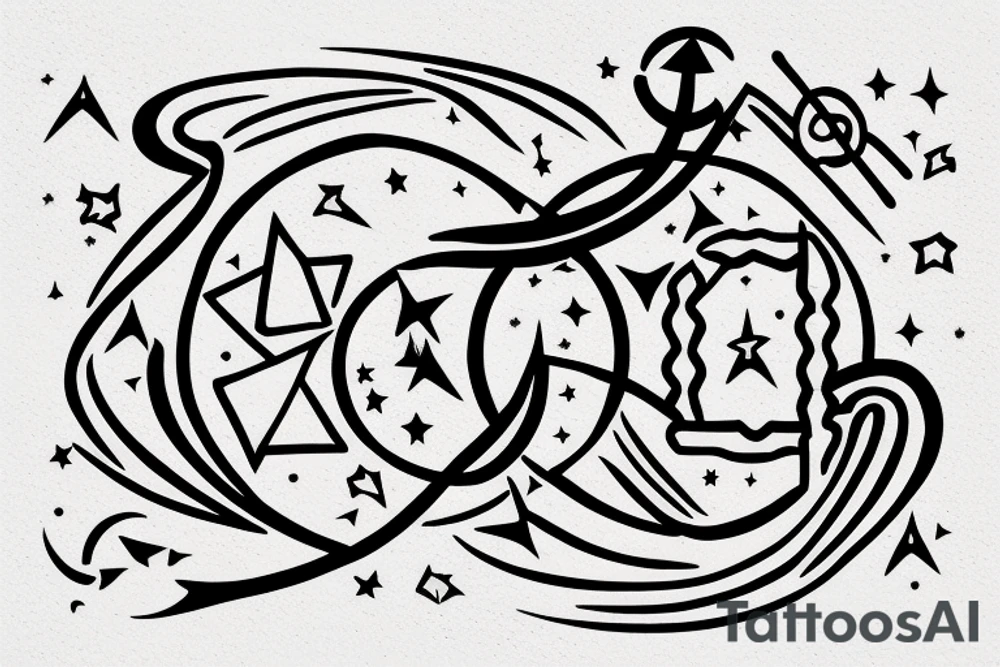 saturn with libra constellation, pisces sign, and leo sign. constellation style tattoo idea