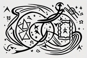 saturn with libra constellation, pisces sign, and leo sign. constellation style tattoo idea