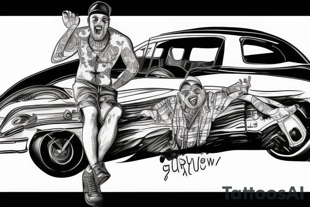Broke down car with guy laughing saying that was fun tattoo idea