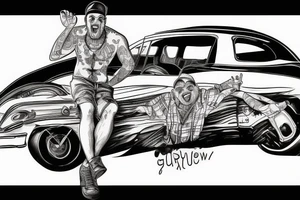 Broke down car with guy laughing saying that was fun tattoo idea