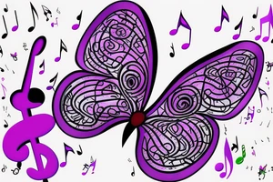 3d purple butterfly with music notes in it tattoo idea