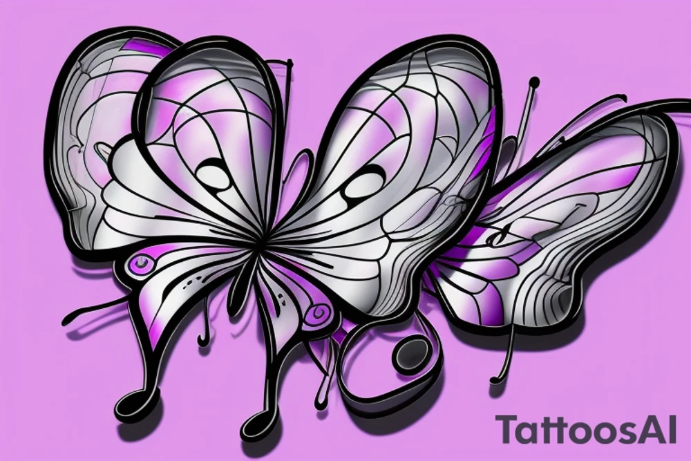 3d purple butterfly with music notes in it tattoo idea