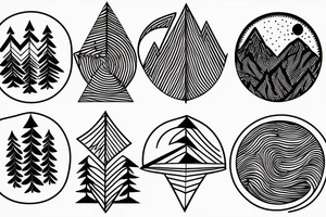 compass made trees, roots, moon phases, mountains, lines and dots tattoo idea