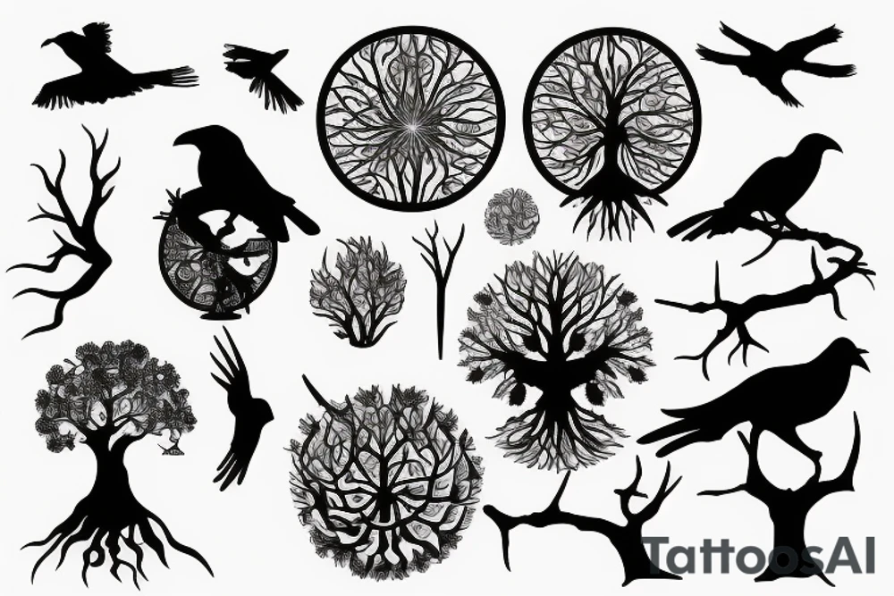black crow, tree of life tattoo idea