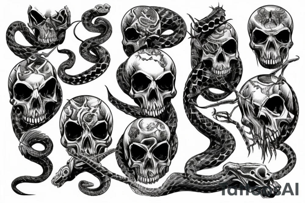 Skulls demons snakes bats tattoo idea