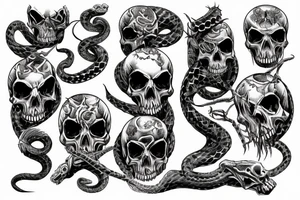 Skulls demons snakes bats tattoo idea