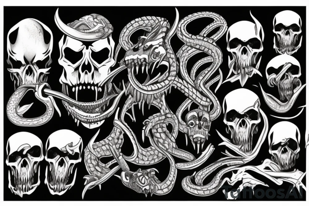 Skulls demons snakes bats tattoo idea