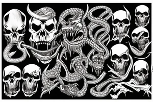 Skulls demons snakes bats tattoo idea