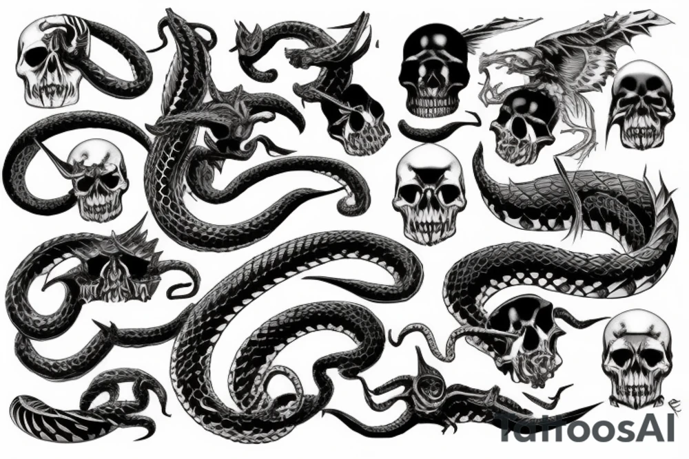 Skulls demons snakes bats tattoo idea