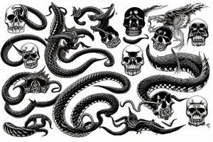 Skulls demons snakes bats tattoo idea