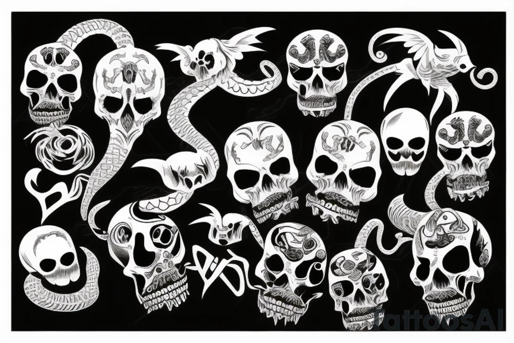 Skulls demons snakes bats tattoo idea