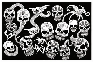 Skulls demons snakes bats tattoo idea