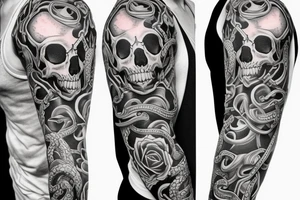 Full sleeve design with skull and demon and snake tattoo idea