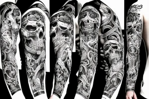 Full sleeve design with skull and demon and snake tattoo idea