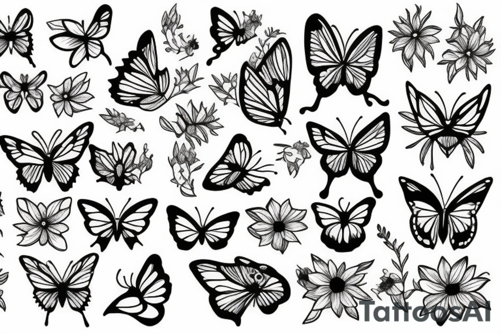 Butterfly, sunflower, hawthorn flower tattoo idea