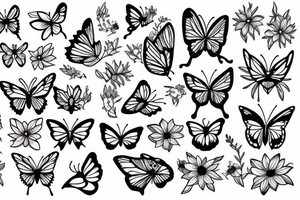 Butterfly, sunflower, hawthorn flower tattoo idea