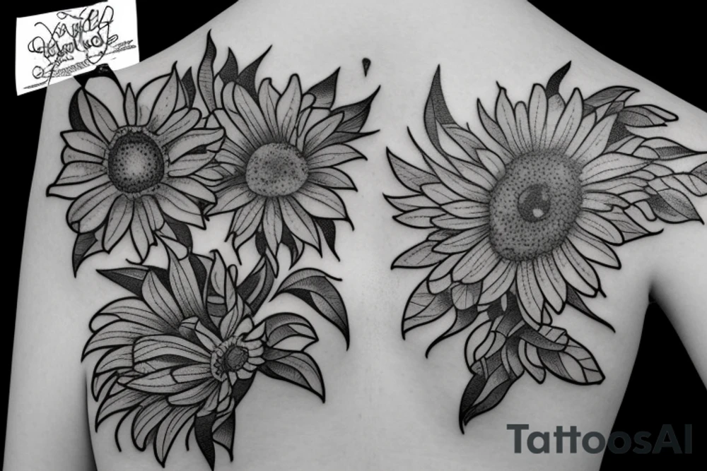 Butterfly, sunflower, hawthorn flower tattoo idea