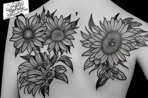 Butterfly, sunflower, hawthorn flower tattoo idea