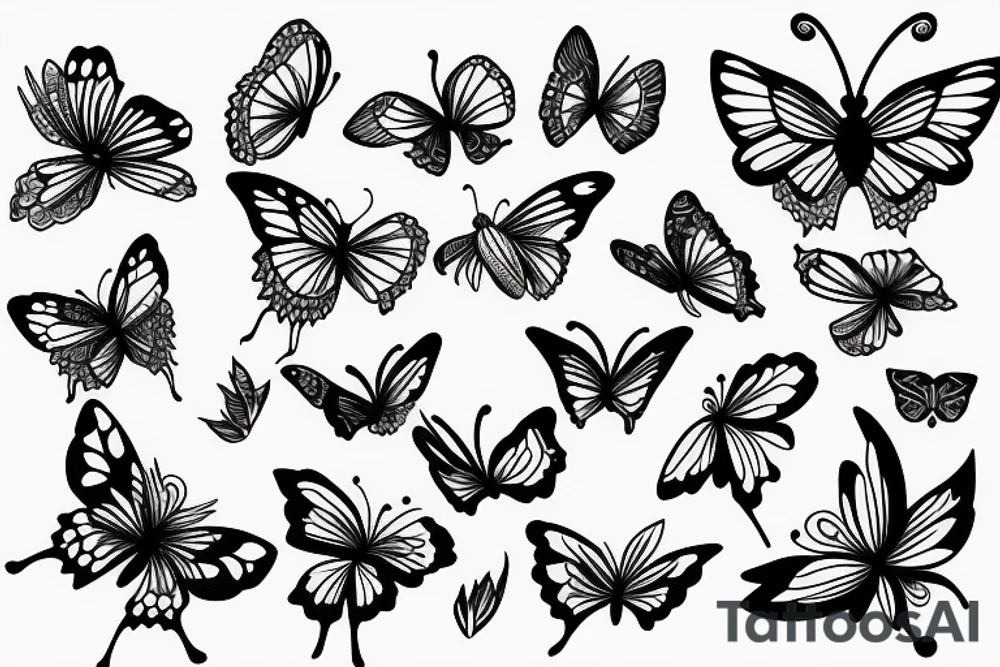 Butterfly, sunflower, hawthorn flower tattoo idea