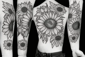 Butterfly, sunflower, hawthorn flower tattoo idea
