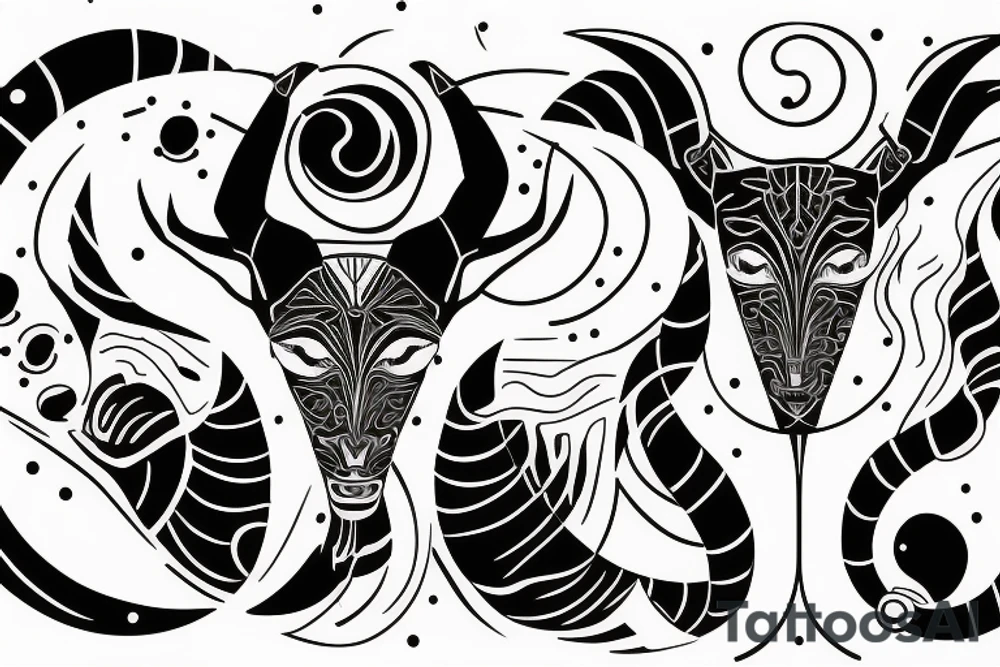 a scale holding capricorn on one side and virgo on the other side tattoo idea