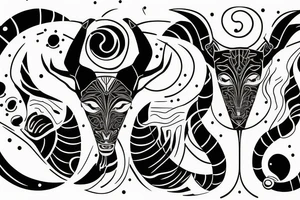a scale holding capricorn on one side and virgo on the other side tattoo idea