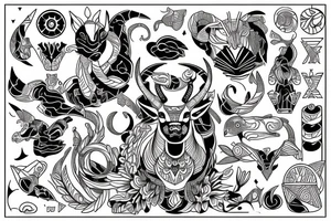 a scale holding capricorn on one side and virgo on the other side tattoo idea