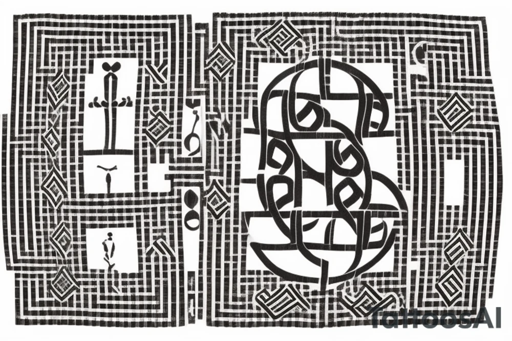 The Adinkra wisdom knot be the main focal point, the chess king piece should be intricately woven into the knot, with the crown of the king piece slightly visible, the chess piece should be proportionate to the knot and should be placed in a way that it complements the knot's design, the quote "What you think, you become. What you feel, you attract. What you imagine, you create." - Buddha, should be written on a banner or scroll that is wrapped around the knot. The banner should be incorporated into the knot, giving the impression that the words are part of the knot itself, the words could be written in a font that complements the style of the knot and chess piece, it could be a calligraphic font, or something more traditional or elegant, that goes with the knot's pattern tattoo idea